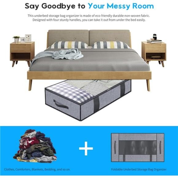 Foldable Underbed Bags 2 Pack - Blankets Clothes Comforters Storage Bag - Picture 6 of 7